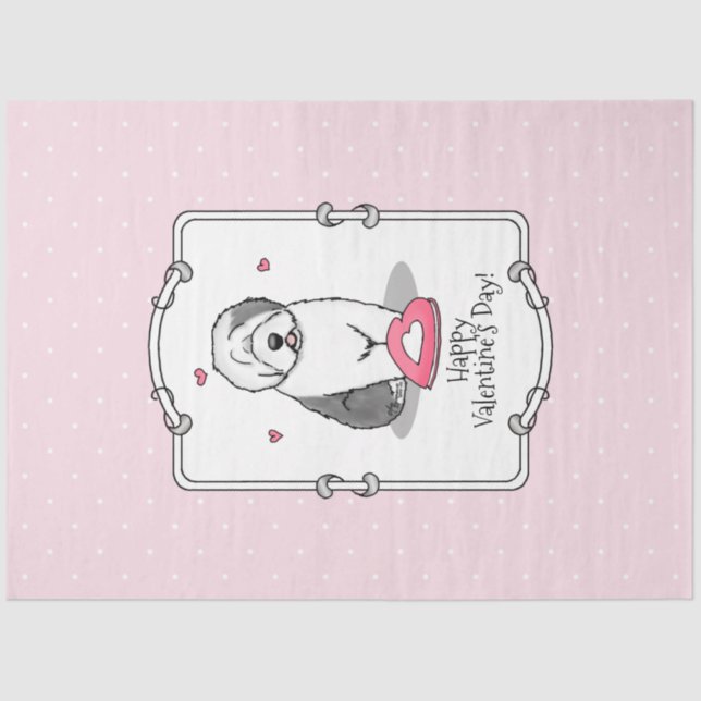 Pink Valentine Old English Sheepdog Dog Gray 1 Fun Tissue Paper (Front)