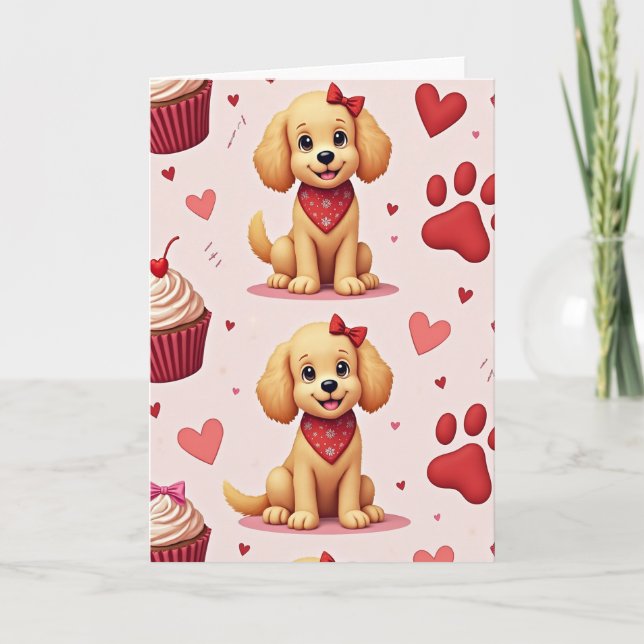 Pink Valentine Puppy Card (Front)