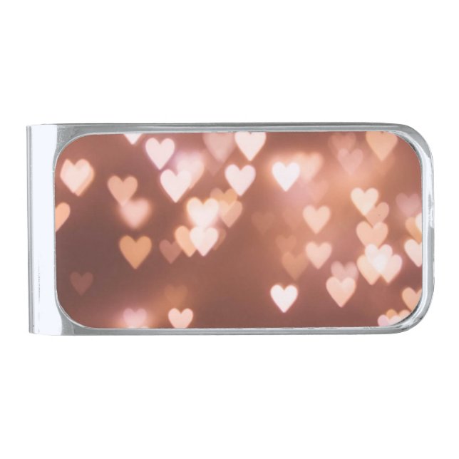 PINK VALENTINE"S DAY HEARTS SILVER FINISH MONEY CLIP (Front)