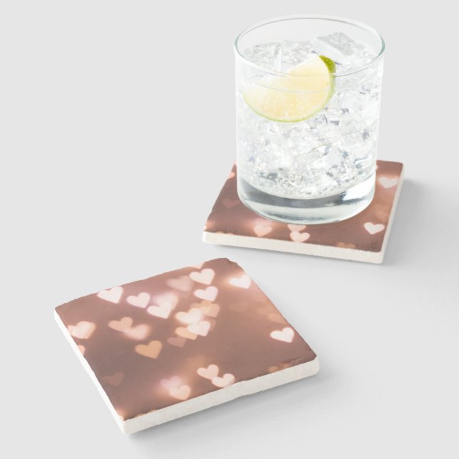 PINK VALENTINE"S DAY HEARTS STONE COASTER (Side)