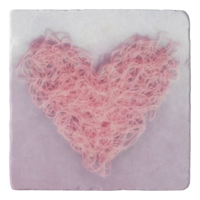 Pink Valentine’s Day Woollen Yarn Knitting Heart Trivet (Front)