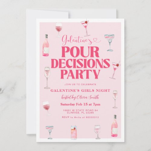 Pink Valentines Galentines Girls Night Party Invitation