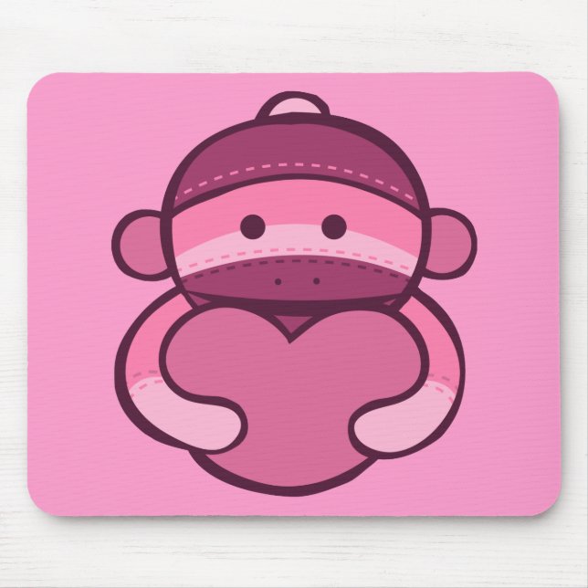 Pink Valentine Sock Monkey Merchandize Mouse Pad (Front)