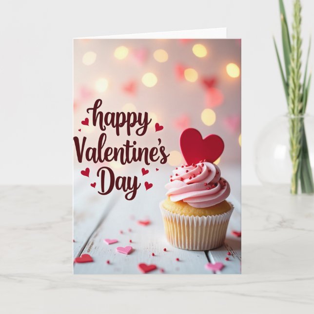 Pink Valentines Cupcake Card (Front)