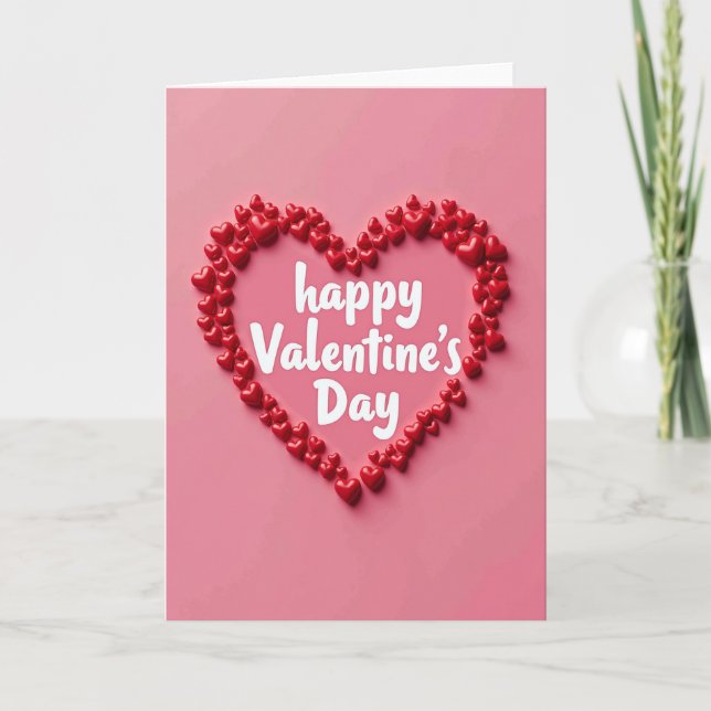 Pink Valentines Day 3D Hearts Card (Front)