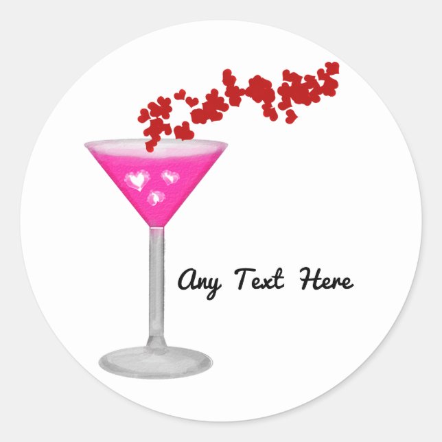 Pink Valentine's Day Cocktail Custom Party Favor Classic Round Sticker (Front)
