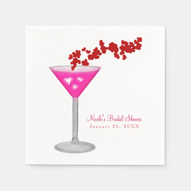 Pink Valentine's Day Cocktail Custom Party Napkins (Front)
