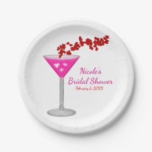 Pink Valentine's Day Cocktail Custom Party Paper Plates