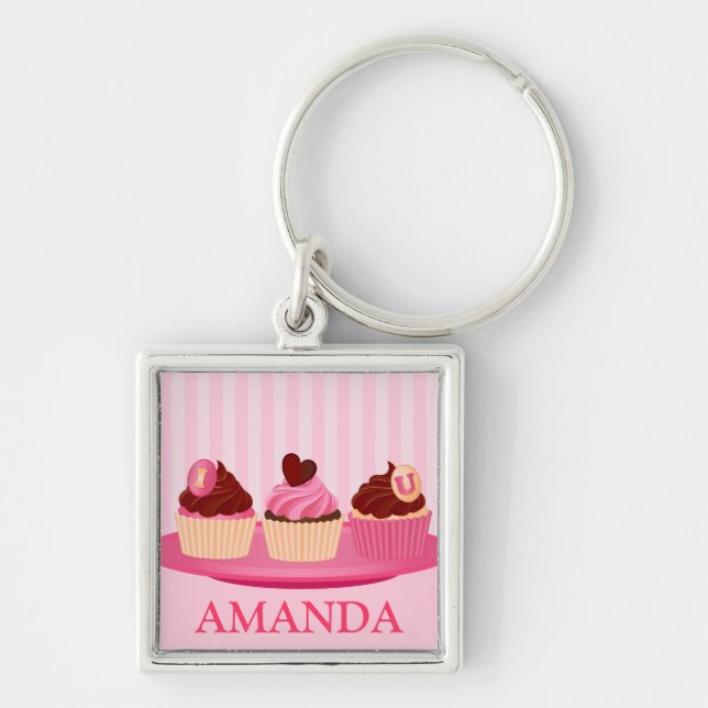 Pink Valentine's Day Cupcakes Keychain (Front)