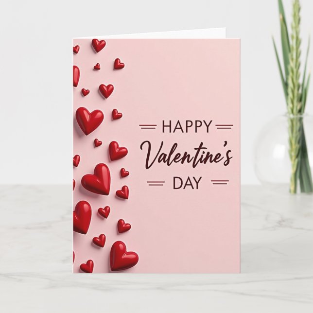 Pink Valentines Day Cute 3D Hearts Card (Front)