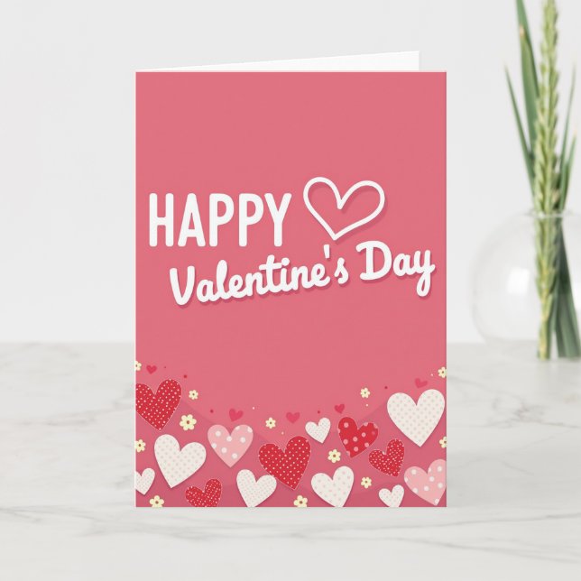 Pink Valentines Day Cute Hearts Card (Front)