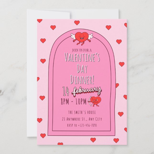 Pink Valentines Day Dinner Invitation (Front)