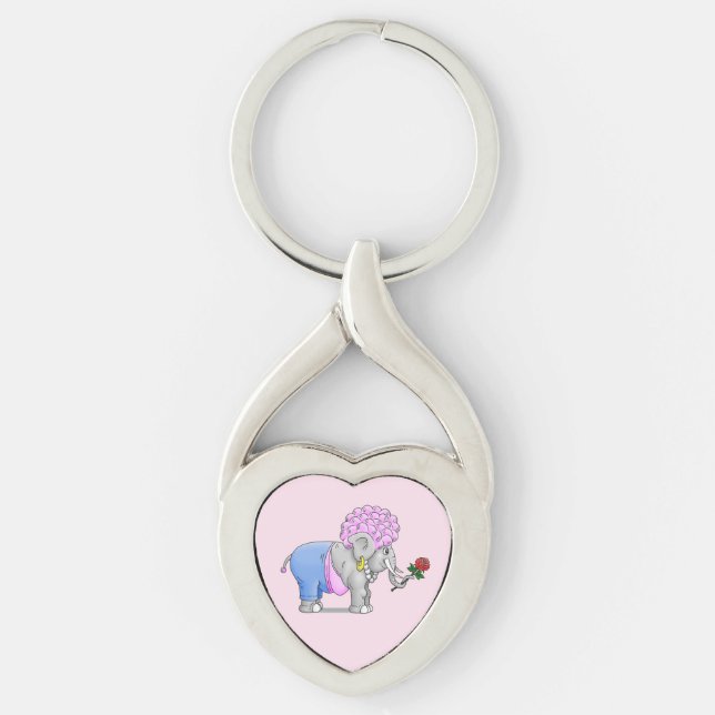 Pink Valentines Day Elephant Keychain (Front)