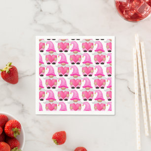 Pink Valentine's Day Gnomes Cute Adorable Napkins