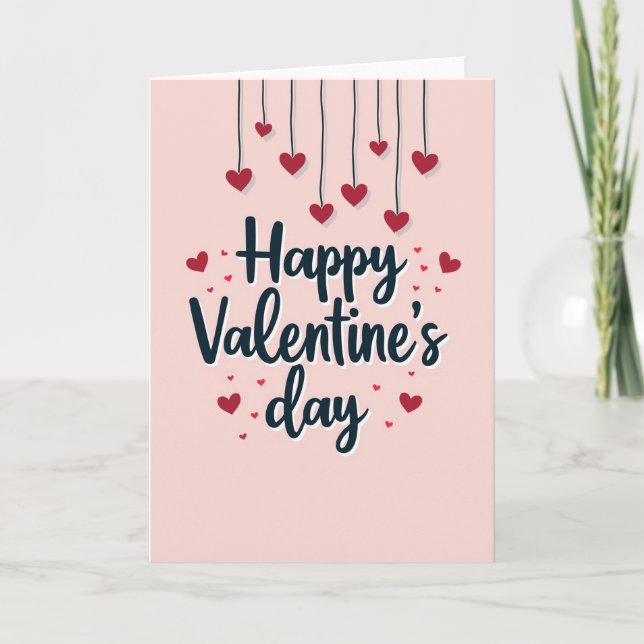Pink Valentines Day Hearts Card (Front)