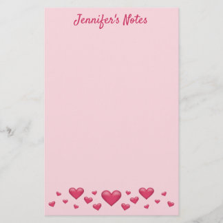 Pink Valentine's Day Hearts &amp; Custom Text Stationery