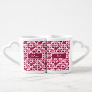 Pink Valentine's Day Hearts With Custom Names Coffee Mug Set