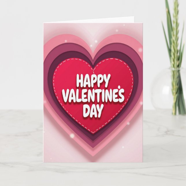 Pink Valentines Day Layered Heart Card (Front)