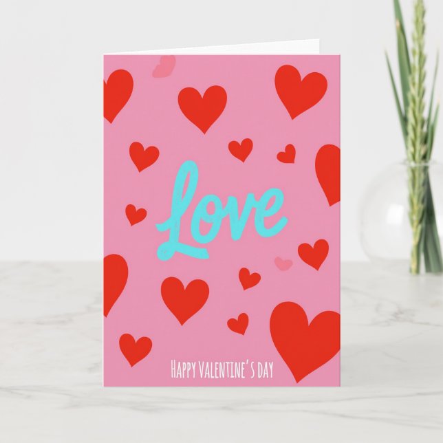 Pink Valentines Day Love Hearts Card (Front)