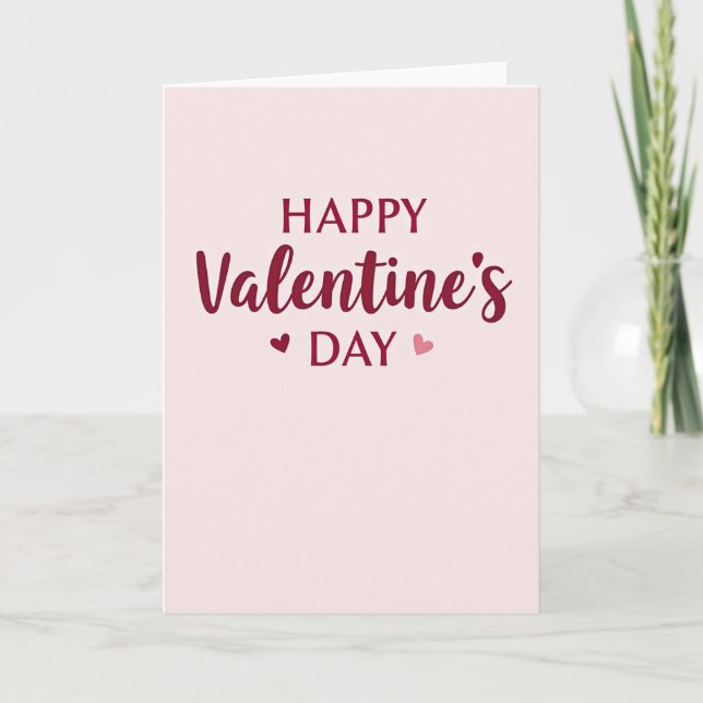 Pink Valentines Day Modern Script Card (Front)