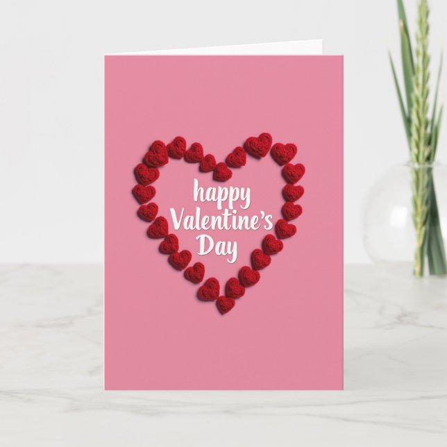 Pink Valentines Day Plush Hearts Card (Front)