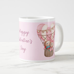 Pink Valentine's Day teddy bear hot air balloon Giant Coffee Mug