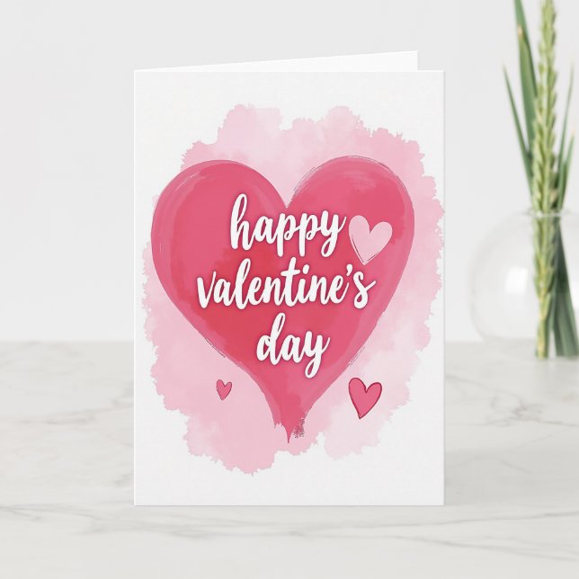 Pink Valentines Day Watercolor Card (Front)