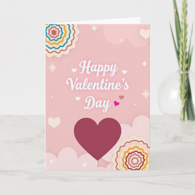 Pink Valentines Day Wavy Circle Card (Front)