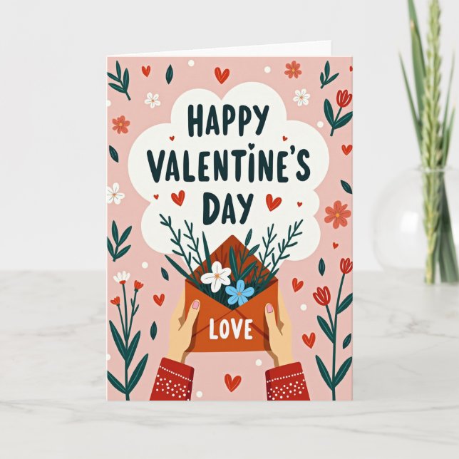 Pink Valentines Day Whimsical Card (Front)