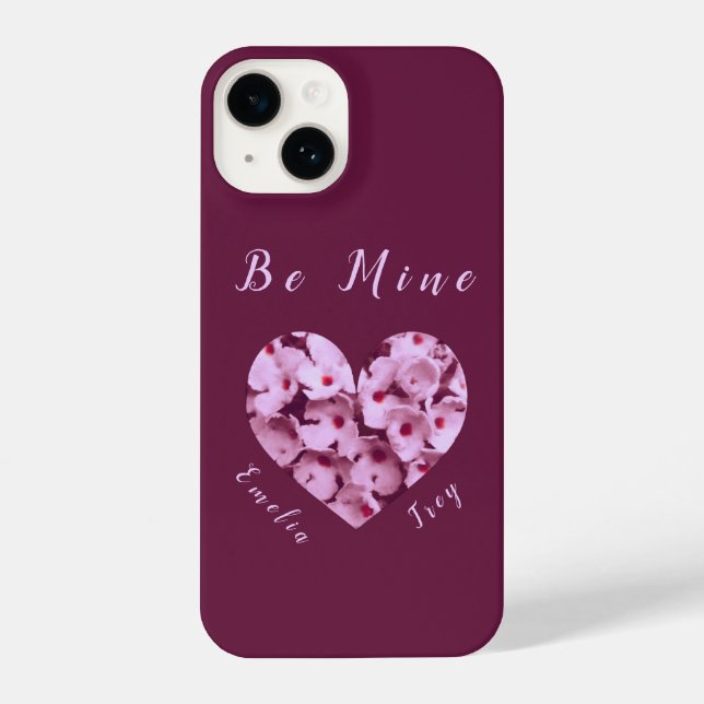Pink Valentine's Flowers Heart Be Mine Monogram iPhone Case (Back)