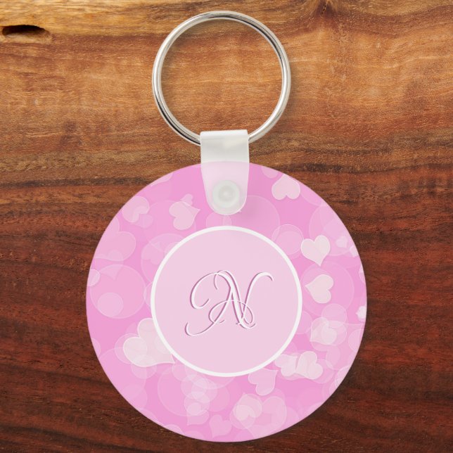 Pink Valentine's Hearts Gift. Text Keychain (Front)