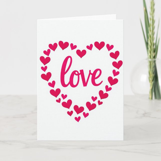 Pink Valentines Hearts Love Card (Front)
