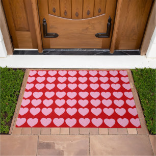 Pink Valentines Hearts on Red Doormat