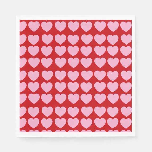 Pink Valentines Hearts on Red Napkins (Front)