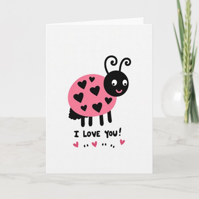 Pink Valentines Ladybug Card (Front)