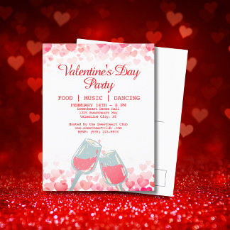 Pink Valentine's Party Food Music Dancing Club Holiday Postcard
