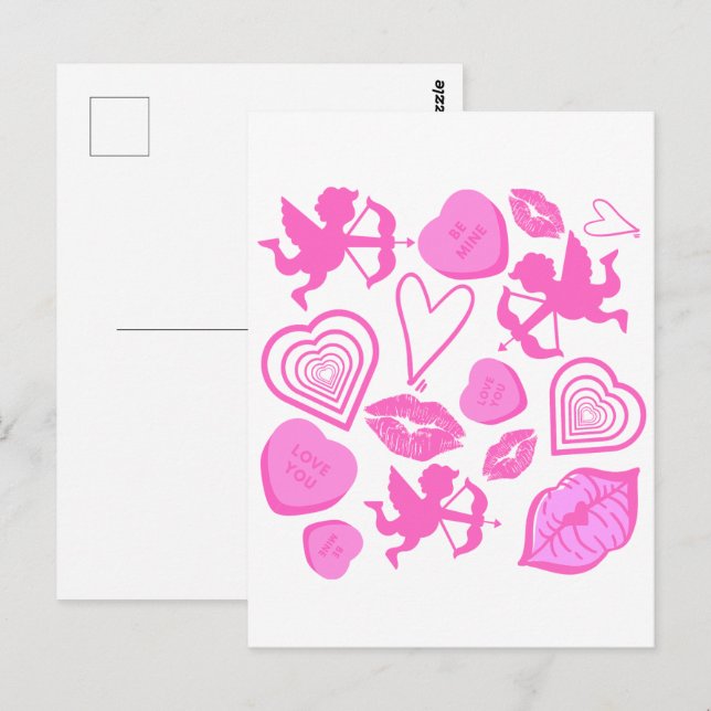 Pink Valentine's Pattern Postcard (Front/Back)