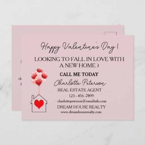 Pink Valentines Real Estate Marketing Farming  Holiday Postcard