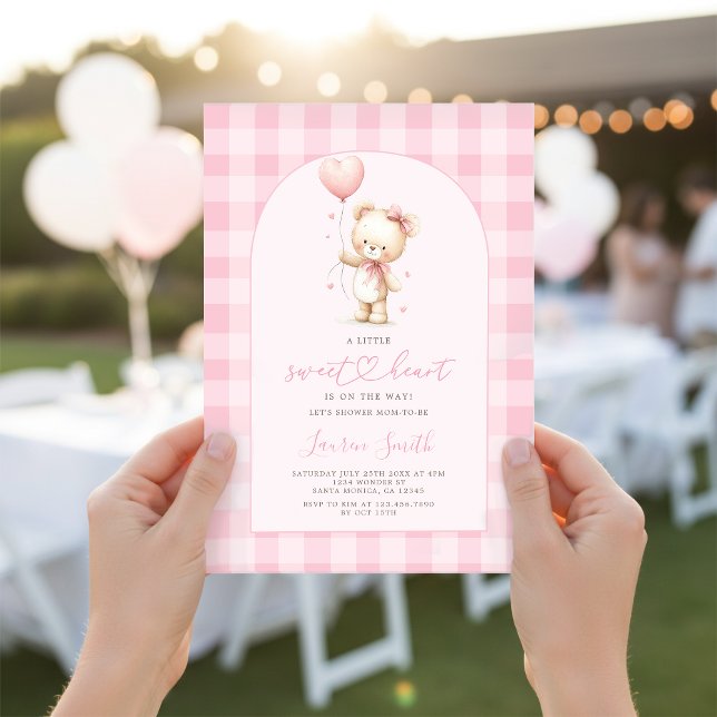 Pink Valentines Teddy Bear Baby Shower Girl Invitation (Creator Uploaded)