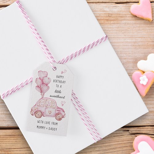 Pink Valentines Theme Heart Balloons and Car Gift Tags