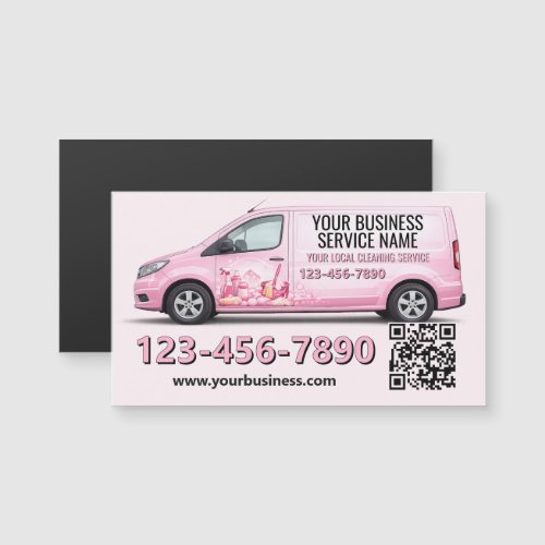 Pink Van Cleaning Service Business Fridge Magnet