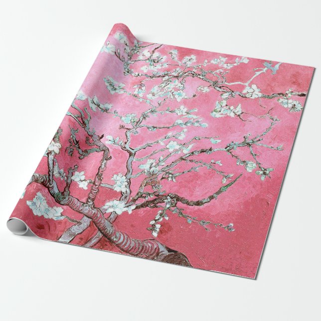 Pink Van Gogh Almond Blossoms Wrapping Paper (Unrolled)