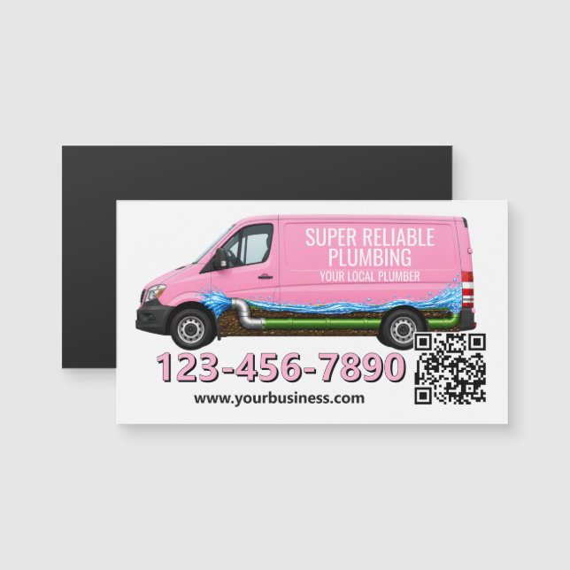 Pink Van Local Plumber Business Fridge Magnet (Front/Back)