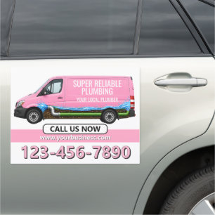 Pink Van Local Plumber Small Business Professional Car Magnet