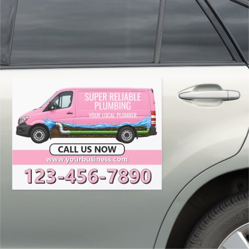 Pink Van Local Plumber Small Business Professional Car Magnet