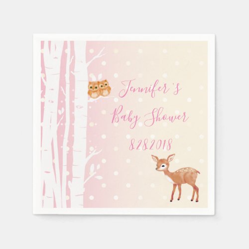 Pink Vanilla Birch Tree Woodland Paper Napkins