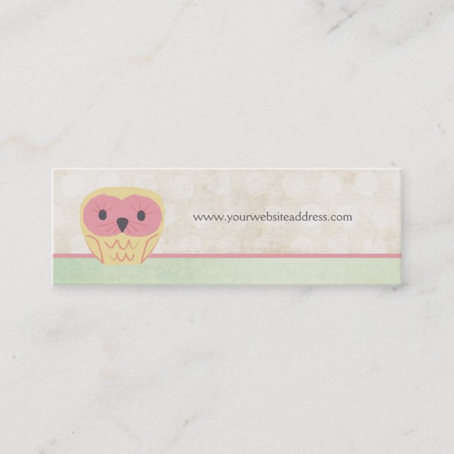 Pink Vanilla Lemon Owl Business Skinny Card (Front)