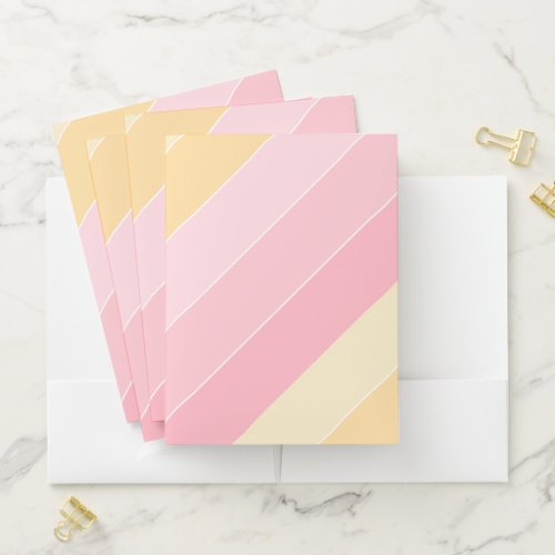 Pink Vanilla Yellow White Striped Elegant Modern Pocket Folder