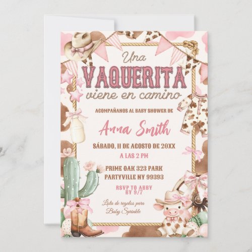 Pink Vaquerita Spanish Baby Shower Invitation