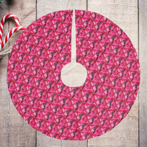 Pink Variegated Poinsettia Pattern Brushed Polyester Tree Skirt